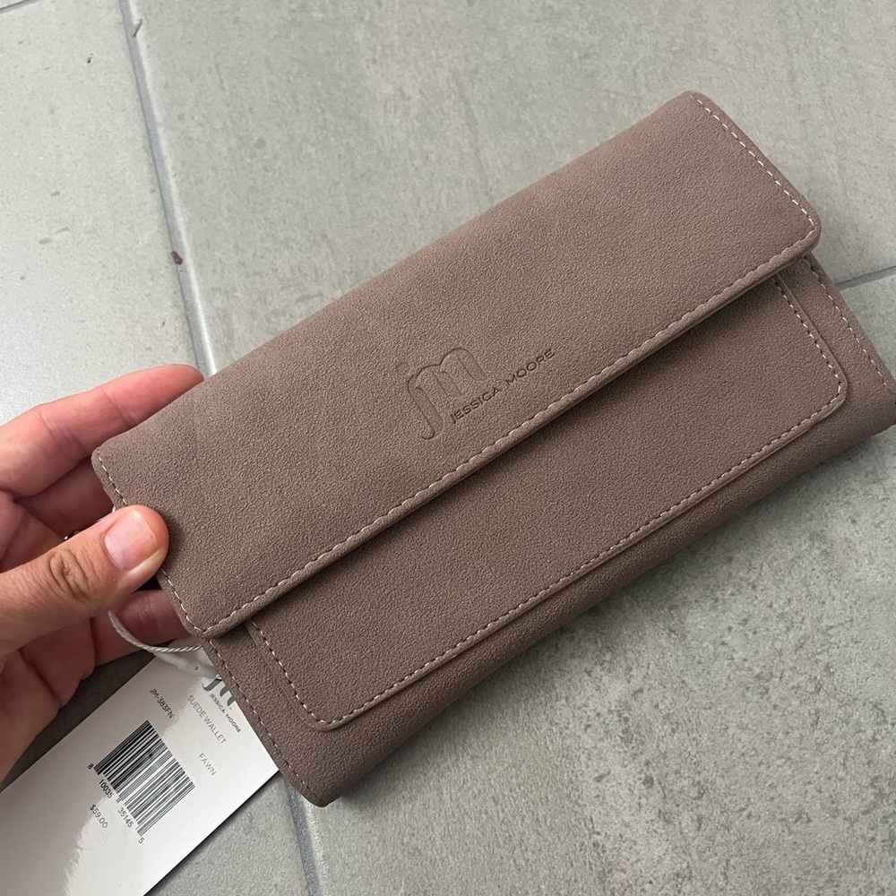 New Jessica Moore Tan Wallet with Fold-Over Design